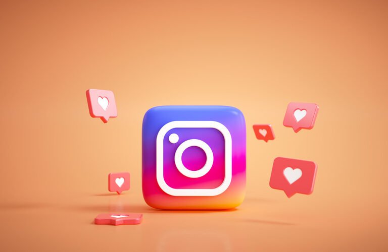 3D Instagram application logo background. Instagram social media platform.